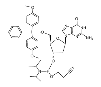 5'-O-(4,4'-dimethoxytrityl)-2'-deoxyguanosine-3'-O-[(2-cyanoethyl)-N,N-diisopropylphosphoramidite] Structure