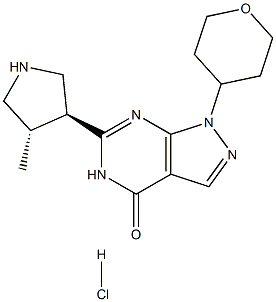 6-((3S,4S)-4-methylpyrrolidin-3-yl)-1-(tetrahydro- 2H-pyran-4-yl)-1H-pyrazolo[3,4-d]pyrimidin-4(5H)-one hydrochlorid... Structure