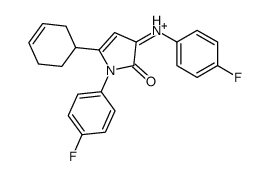 5-cyclohex-3-en-1-yl-3-(4-fluoroanilino)-1-(4-fluorophenyl)pyrrol-1-ium-2-one结构式