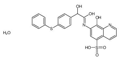 8-hydroxy-7-[[2-hydroxy-2-(4-phenylsulfanylphenyl)acetyl]amino]quinoline-5-sulfonic acid,hydrate Structure