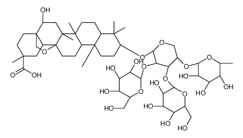 3-O-(rhamnopyranosyl-1-4-glucopyranosyl-1-2-(glucopyranosyl-1-4)-arabinopyranoside)-16-hydroxy-13,28-epoxyolean-29-oic acid Structure