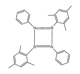 2,4-dimesityl-1,3-diphenyl-1,3,2,4-diazadiborete-1,3-diium-2,4-diuide结构式
