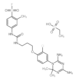 4-[3-[2-chloro-4-(4,6-diamino-2,2-dimethyl-1,3,5-triazin-1-yl)phenoxy]propylcarbamoylamino]-2-methyl-benzenesulfonyl fluoride; ethanesulfonic acid structure