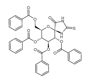 (2R,3R,4S,5R,6S)-3,4,5-tribenzoyloxy-2-benzoyloxymethyl-7,9-diaza-1-oxa-spiro[4,5]decane-10-one-8-thione结构式