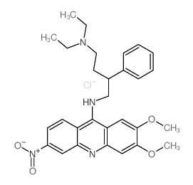 N-(2,3-dimethoxy-6-nitro-acridin-9-yl)-N,N-diethyl-2-phenyl-butane-1,4-diamine structure