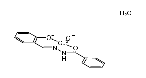 (salicylaldehyde benzoyl hydrazonato)copper(II) monochloride monohydrate Structure