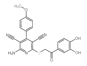 2-amino-6-[2-(3,4-dihydroxyphenyl)-2-oxoethyl]sulfanyl-4-(4-methoxyphenyl)pyridine-3,5-dicarbonitrile结构式