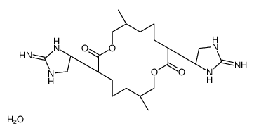 (7R,15R)-3-(2-amino-4,5-dihydro-1H-imidazol-5-yl)-11-[(5R)-2-amino-4,5-dihydro-1H-imidazol-5-yl]-7,15-dimethyl-1,9-dioxacyclohexadecane-2,10-dione,hydrate Structure