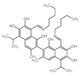 7-[1,6-dihydroxy-3-methyl-7-oxo-8-[(pentylamino)methylidene]-5-propan-2-yl-naphthalen-2-yl]-3,8-dihydroxy-6-methyl-1-[(pentylamino)methylidene]-4-propan-2-yl-naphthalen-2-one结构式