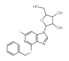 2-(5-benzylsulfanyl-3-chloro-4,7,9-triazabicyclo[4.3.0]nona-1,3,5,7-tetraen-9-yl)-5-(hydroxymethyl)oxolane-3,4-diol结构式
