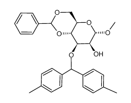 methyl 4,6-O-benzylidene-3-O-[bis(4-methylphenyl)methyl]-α-D-mannopyranoside结构式