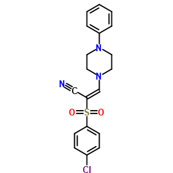 (E)-2-[(4-chlorophenyl)sulfonyl]-3-(4-phenylpiperazino)-2-propenenitrile结构式