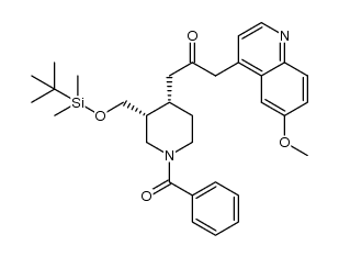 1-((3R,4S)-1-benzoyl-3-(((tert-butyldimethylsilyl)oxy)methyl)piperidin-4-yl)-3-(6-methoxyquinolin-4-yl)propan-2-one结构式