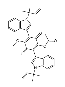 4-methoxy-2,5-bis(1-(2-methylbut-3-en-2-yl)-1H-indol-3-yl)-3,6-dioxocyclohexa-1,4-dien-1-yl acetate Structure