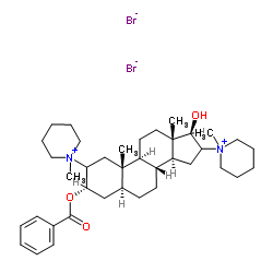 (3α,5α,17β)-3-(Benzoyloxy)-17-hydroxy-2,16-bis(1-methyl-1-piperidiniumyl)androstane dibromide Structure