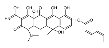 (4S,4aS,5aS,6R,12aR)-4-(dimethylamino)-1,6,10,11,12a-pentahydroxy-6-methyl-3,12-dioxo-4,4a,5,5a-tetrahydrotetracene-2-carboxamide,(2E,4E)-hexa-2,4-dienoic acid结构式