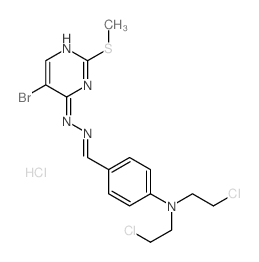 N-[[4-[bis(2-chloroethyl)amino]phenyl]methylideneamino]-5-bromo-2-methylsulfanyl-pyrimidin-4-amine structure