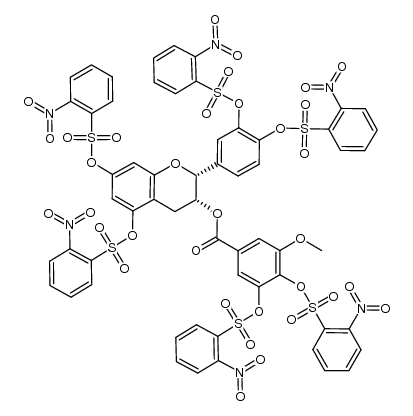 (2R,3R)-2-(3,4-bis(2-nitrophenylsulfonyloxy)phenyl)-5,7-bis(2-nitrophenylsulfonyloxy)-chroman-3-yl 3-methoxy-4,5-bis(2-nitrophenylsulfonyloxy)benzoate结构式