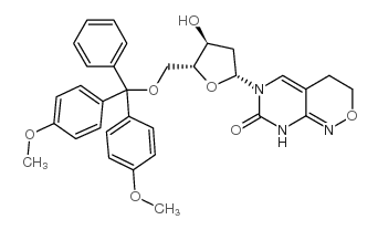 6-(5-O-(DIMETHOXYTRITYL)-BETA-D-2-DEOXYRIBROFURANOSYL)-3,4-DIHYDRO-8H-PYRIMIDO[4,5-C][1,2]OXAZIN-7-ONE结构式