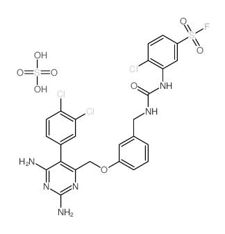 4-chloro-3-[[3-[[2,6-diamino-5-(3,4-dichlorophenyl)pyrimidin-4-yl]methoxy]phenyl]methylcarbamoylamino]benzenesulfonyl fluoride; sulfuric acid结构式