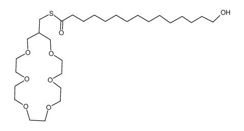 S-((1,4,7,10,13,16-hexaoxacyclononadecan-18-yl)methyl) 15-hydroxypentadecanethioate结构式