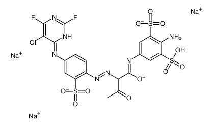 2-amino-5-[[2-[[4-[(5-chloro-2,6-difluoro-4-pyrimidinyl)amino]-2-sulphophenyl]azo]-3-oxobutyroyl]amino]benzene-1,3-disulphonic acid, sodium salt结构式