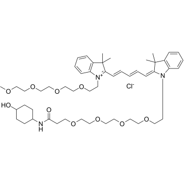 N-(m-PEG4)-N'-(4-Hydroxycyclohexyl-1-amido-PEG4)-Cy5 structure