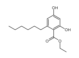 6-Hexyl-2,4-dihydroxybenzoesaeureaethylester结构式