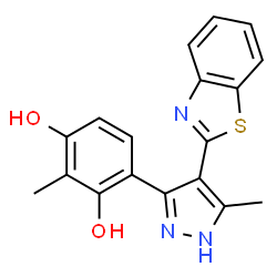 4-(4-(benzo[d]thiazol-2-yl)-5-methyl-1H-pyrazol-3-yl)-2-methylbenzene-1,3-diol structure