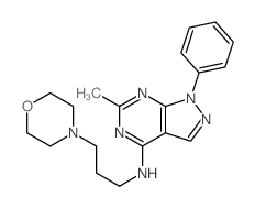 3-methyl-N-(3-morpholin-4-ylpropyl)-9-phenyl-2,4,8,9-tetrazabicyclo[4.3.0]nona-1,3,5,7-tetraen-5-amine structure