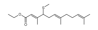 (2E,6E)-3,7,11-trimethyl-4-methylsulfanyl-dodeca-2,6,10-trienoic acid ethyl ester Structure