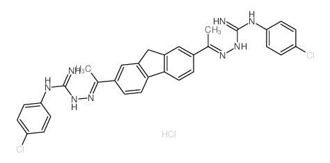 2-(4-chlorophenyl)-1-[1-[7-[N-[[N-(4-chlorophenyl)carbamimidoyl]amino]-C-methyl-carbonimidoyl]-9H-fluoren-2-yl]ethylideneamino]guanidine Structure