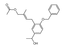 Acetic acid (E)-4-[2-benzyloxy-5-(1-hydroxy-ethyl)-phenyl]-2-methyl-but-2-enyl ester Structure
