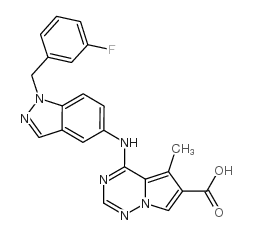4-[[1-[(3-氟苯基)甲基]-1H-吲唑-5-基]A氨基]-5-甲基-吡咯[2,1-F][1,2,4]三嗪-6-羧酸结构式