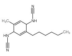 (2-Hexyl-5-methyl-2,5-cyclohexadiene-1,4-diylidene)bis-cyanamide结构式