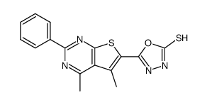 5-(2-phenyl-4,5-dimethylthieno<2,3-d>pyrimidin-6-yl)-2-mercapto-1,3,4-oxadiazole结构式