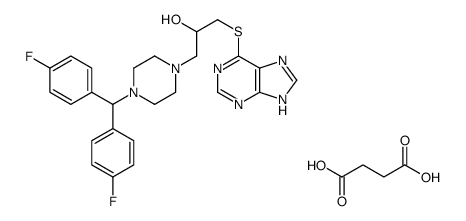 1-[4-[bis(4-fluorophenyl)methyl]piperazin-1-yl]-3-(7H-purin-6-ylsulfanyl)propan-2-ol,butanedioic acid结构式