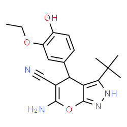 6-amino-3-tert-butyl-4-(3-ethoxy-4-hydroxyphenyl)-1,4-dihydropyrano[2,3-c]pyrazole-5-carbonitrile Structure