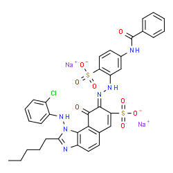 disodium 8-[[5-(benzoylamino)-2-sulphonatophenyl]azo]-1-[(2-chlorophenyl)amino]-9-hydroxy-2-pentyl-1H-naphth[1,2-d]imidazole-7-sulphonate结构式