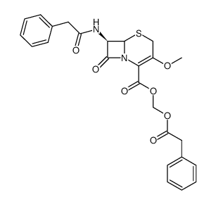 (2-phenylacetoxy)methyl (7R)-3-methoxy-8-oxo-7-(2-phenylacetamido)-5-thia-1-azabicyclo[4.2.0]oct-2-ene-2-carboxylate Structure