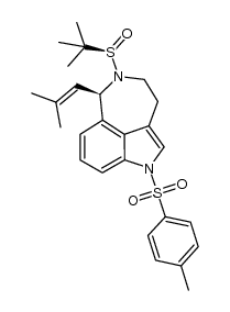 (R)-5-((R)-tert-butylsulfinyl)-6-(2-methylprop-1-en-1-yl)-1-tosyl-3,4,5,6-tetrahydro-1H-azepino[5,4,3-cd]indole Structure
