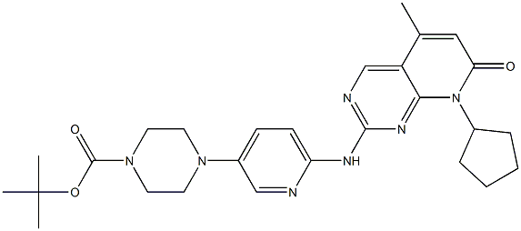 tert-Butyl4-(6-((8-cyclopentyl-5-methyl-7-oxo-7,8-dihydropyrido[2,3-d]pyrimidin-2-yl)amino)pyridin-3-yl)piperazine-1-carboxylate(PalbociclibImpurity) Structure