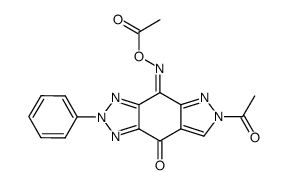 6-acetyl-2-phenyl-2H,6H-[1,2,3]triazolo[4,5-f]indazole-4,8-dione 4-(O-acetyl-oxime)结构式