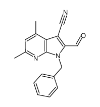 1-benzyl-3-cyano-4,6-dimethyl-1H-pyrrolo[2,3-b]pyridine-2-carboxyaldehyde结构式