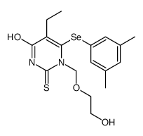 6-(3,5-dimethylphenyl)selanyl-5-ethyl-1-(2-hydroxyethoxymethyl)-2-sulfanylidenepyrimidin-4-one结构式