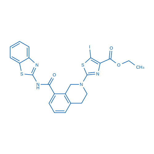 Ethyl 2-(8-(benzo[d]thiazol-2-ylcarbamoyl)-3,4-dihydroisoquinolin-2(1H)-yl)-5-iodothiazole-4-carboxylate Structure