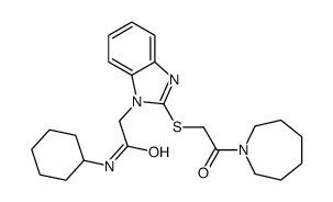 1H-Benzimidazole-1-acetamide,N-cyclohexyl-2-[[2-(hexahydro-1H-azepin-1-yl)-2-oxoethyl]thio]-(9CI) structure