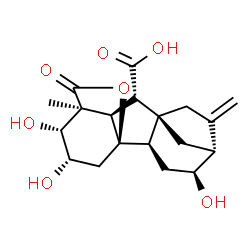 2β,3β,4aα,6α-Tetrahydroxy-1β-methyl-8-methylenegibbane-1α,10β-dicarboxylic acid 1,4a-lactone structure