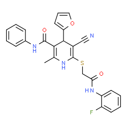 5-cyano-6-({2-[(2-fluorophenyl)amino]-2-oxoethyl}sulfanyl)-4-(furan-2-yl)-2-methyl-N-phenyl-1,4-dihydropyridine-3-carboxamide Structure