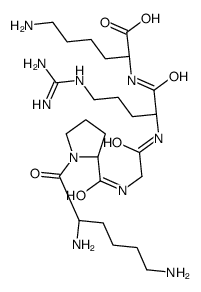 (2S)-6-amino-2-[[(2S)-2-[[2-[[(2S)-1-[(2S)-2,6-diaminohexanoyl]pyrrolidine-2-carbonyl]amino]acetyl]amino]-5-(diaminomethylideneamino)pentanoyl]amino]hexanoic acid结构式